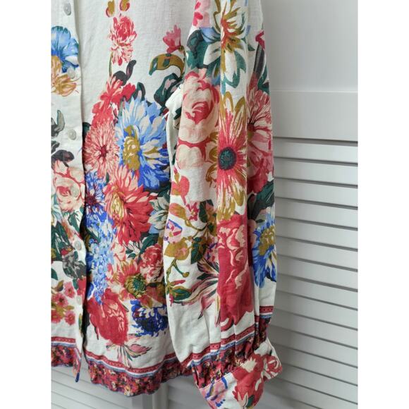 Cynthia Rowley Floral Print Shirt Blouse Women Sz 1X Long Sleeve top Linen Blend - Picture 4 of 7